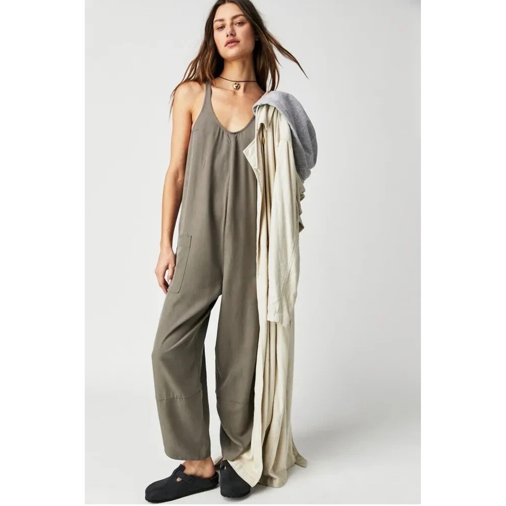 Free People Rayma Lyocell Wide Leg Sleeveless Y-Shaped Racerback Jumpsuit L